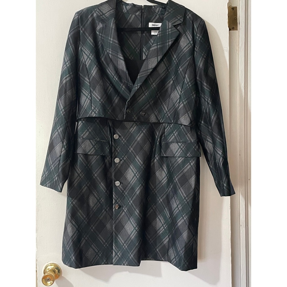 DKNY Women Plaid Blazer Dress Knee Length Double Breasted Style Size 14